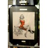 PINUP EQUILIBRE - Dessin ORIGINAL - cadre :  50 X 70 cm - dessin :  40 x 60 cm